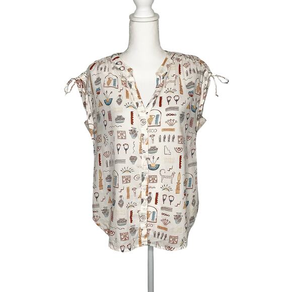 Anthropologie Danielle Kroll Egyptian Hieroglyphics Print Sleeveless Top Medium - Picture 1 of 8